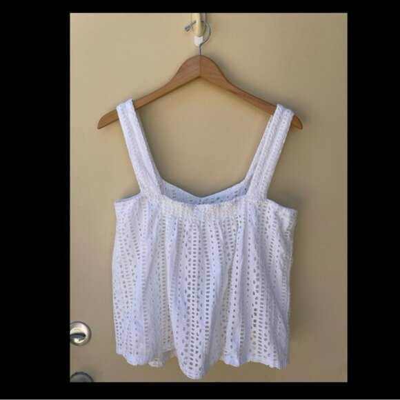 Sundance Sugar Sand White Eyelet PomPom Tank Sz M - Picture 4 of 10